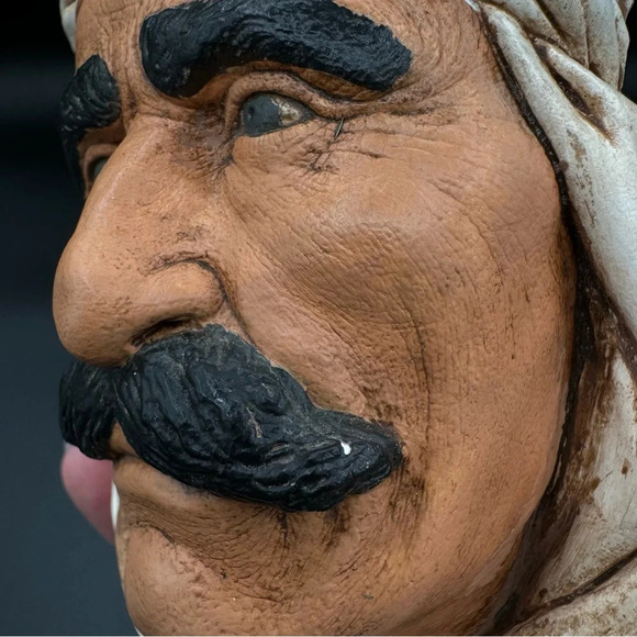 Rare Vintage Arab Man Chalkware Head Made In England - Picture 7 of 13